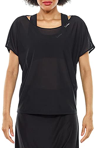 WINSHAPE Women's Functional, Slightly Transparent Mesh Dance Top Dt105 T-Shirt, Black, EU on Sale